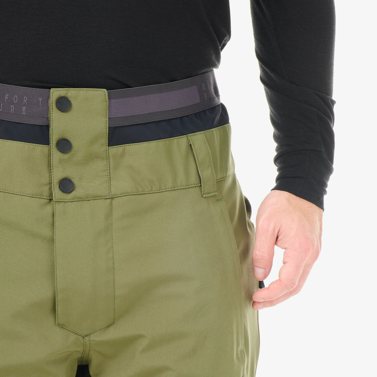Taille du pantalon homme Picture Object Pants Olivine avec fermeture à boutons, passants et ceinture intérieure contrastée