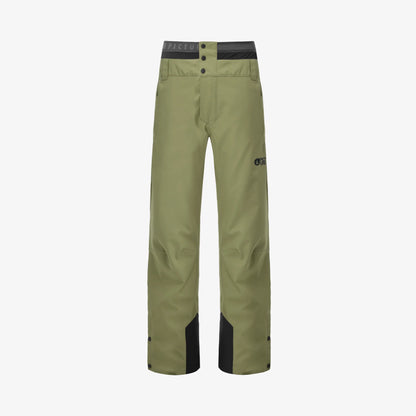 Pantalon homme Picture Object Pants Olivine présenté à plat de face, poches zippées et renforts au bas des jambes