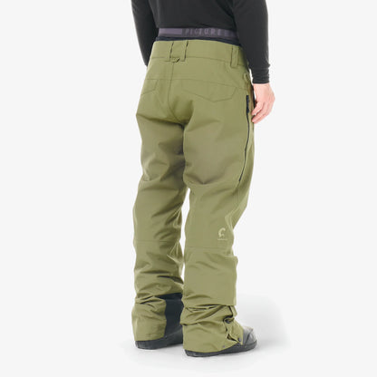 Pantalon de snowboard homme Picture Object Pants Olivine porté de dos, aperçu de la coupe et des renforts au bas des jambes