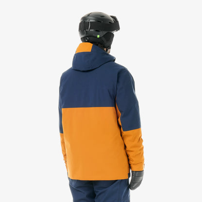 Dos de la veste de snowboard homme Picture Basement Jacket Camel Coffee, design color-block bleu marine et orange