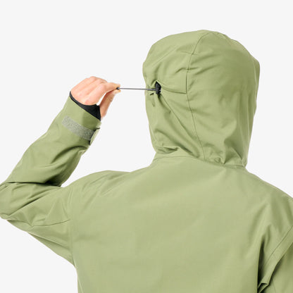 Dos de la veste Picture Felnor JKT Olivine avec capuche réglable, détail du système de serrage
