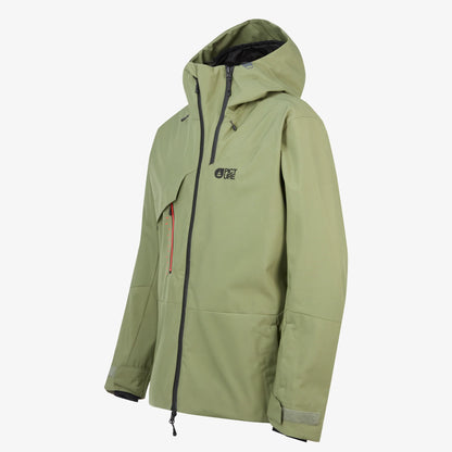 Veste Picture Felnor JKT Olivine présentée à plat de face, capuche, zip central et poche poitrine zippée