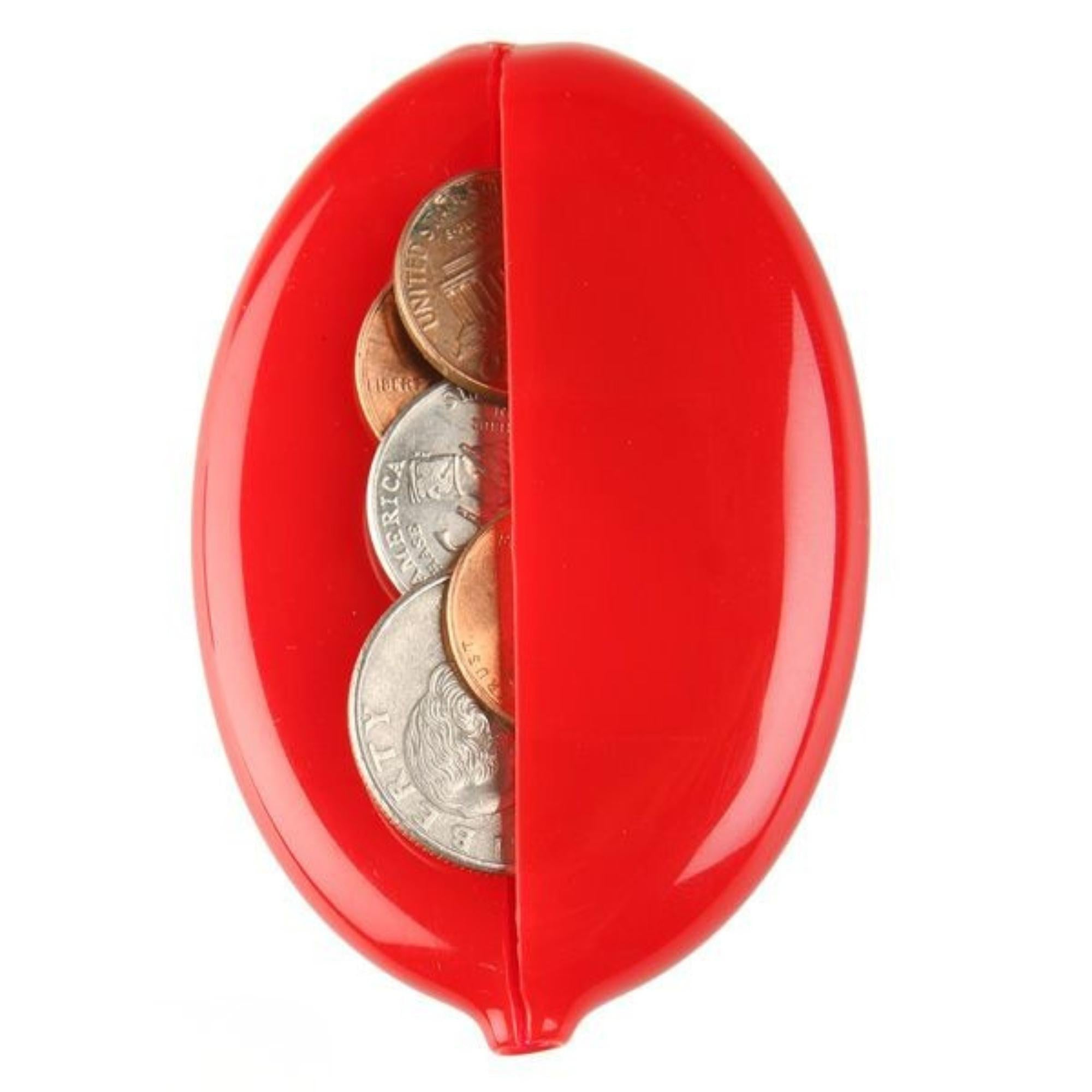 Porte-monnaie Spitfire Babybel rouge ouvert avec pièces de monnaie