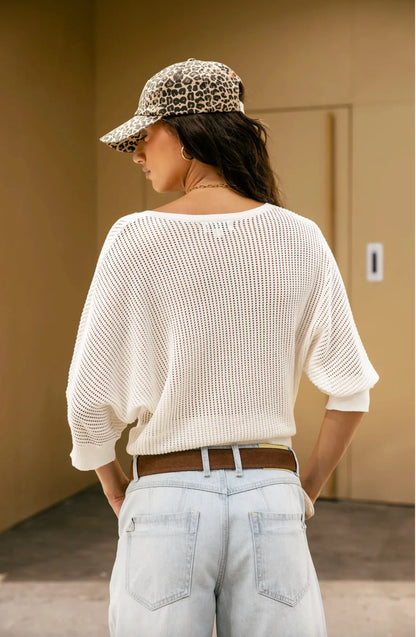 pull femme off white vue dos coupe loose manches chauve souris