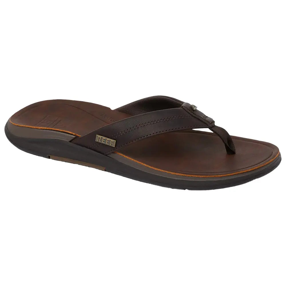Tongs Reef cuir pleine fleur marron pour marche confortable entre plage et ville