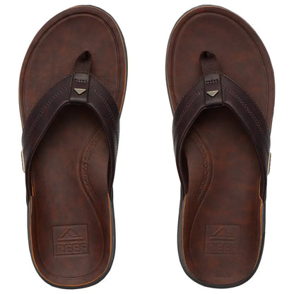 Vue dessus des tongs homme Reef Leather Offshore en cuir marron confort lifestyle surf