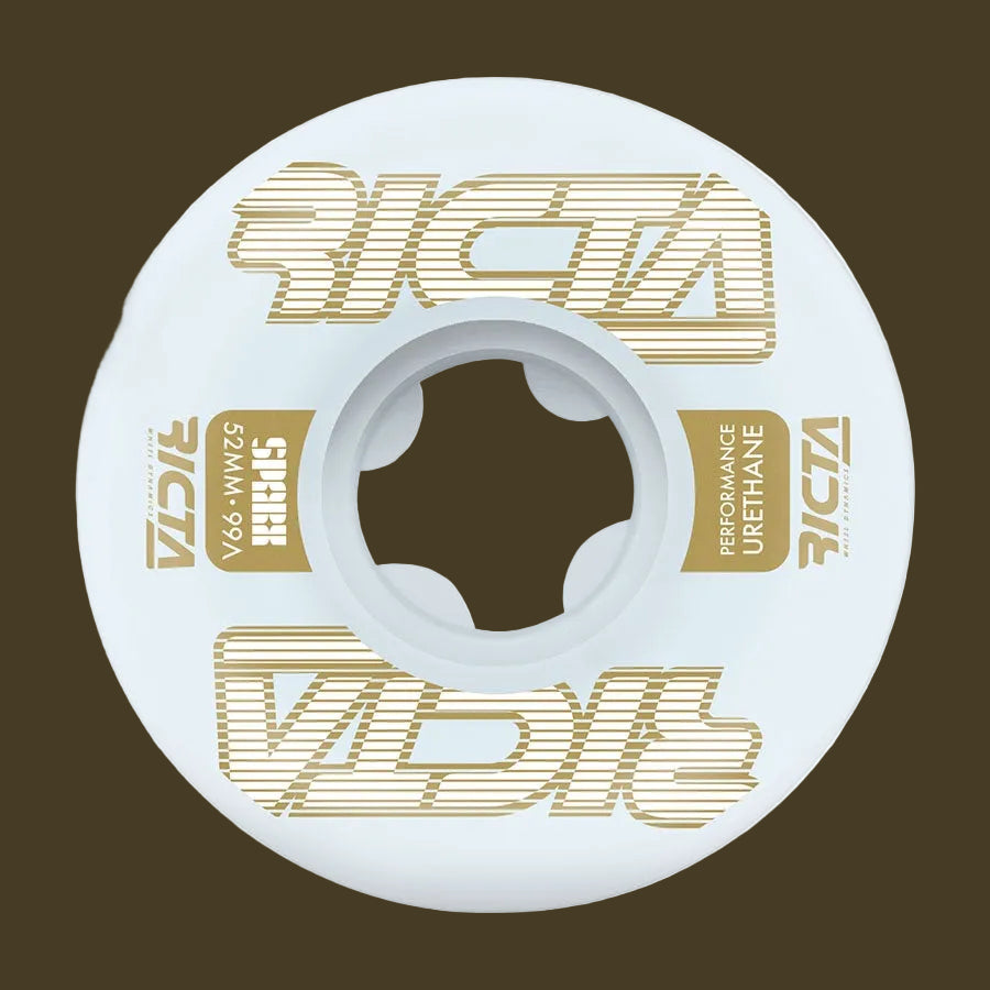 roues de skate ricta blanche sparx avec motif dorés vue de face