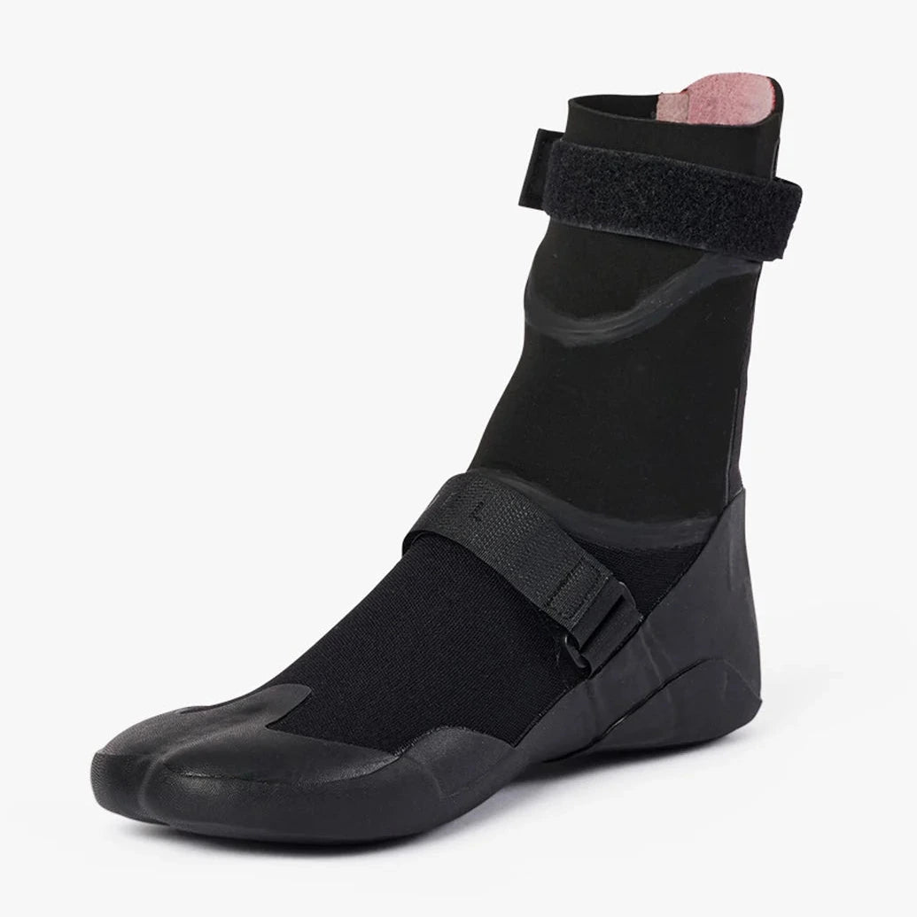 Profil trois quarts du chausson Rip Curl 5 mm noir, avec construction Split Toe et doublure en polaire