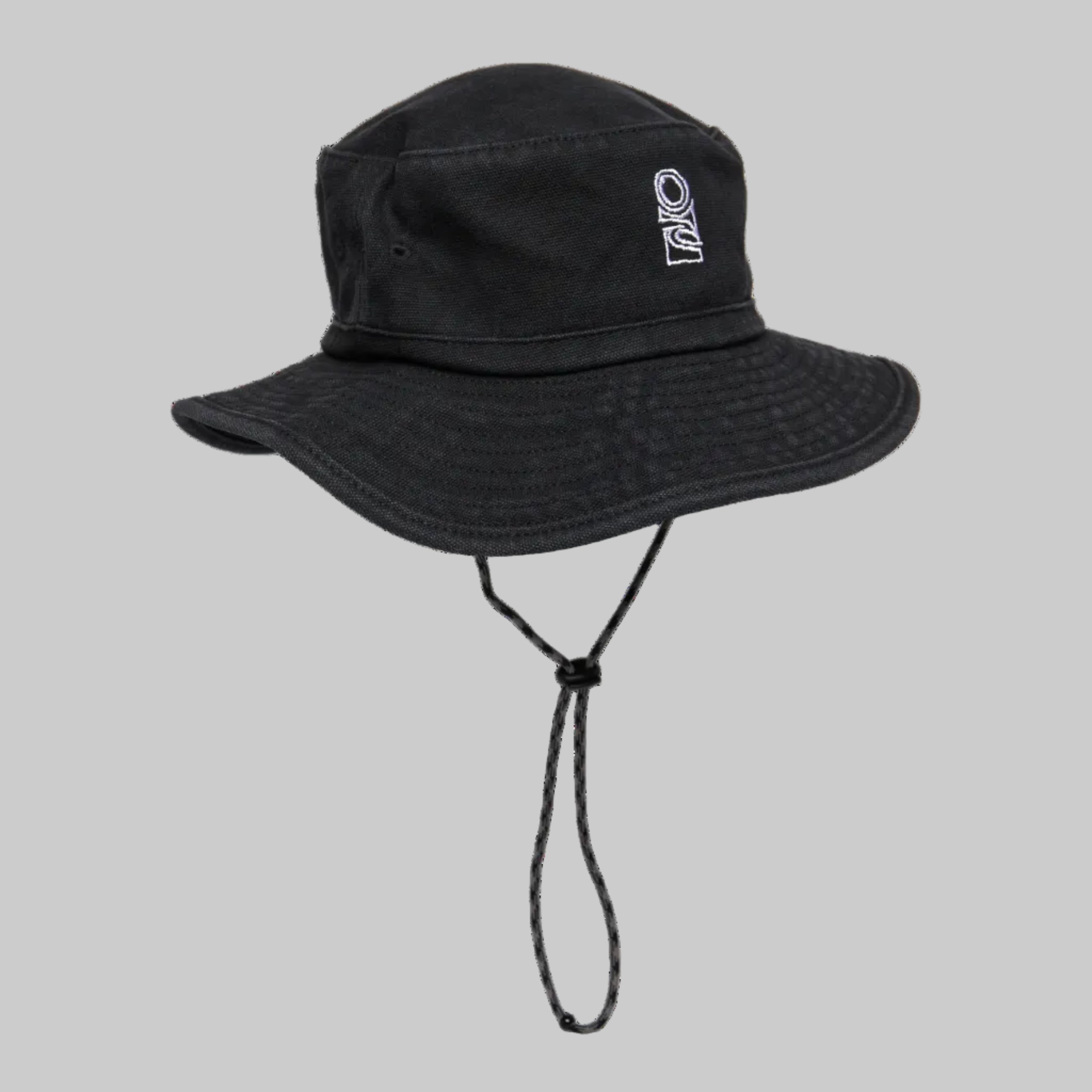 bob noir avec cordon sous menton unisexe avec logo rip curl blanc brode