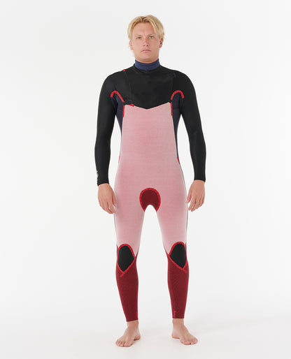 Doublure Dawn Patrol CZ 5/3 vue de face, coloris rose, bordeaux et noir avec couture renforcées sur torse et genoux
