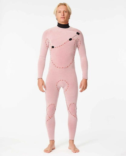 vue de la combinaison flashbomb rip curl à l'envers avec doubure polaire intégrale chaude couleur rose