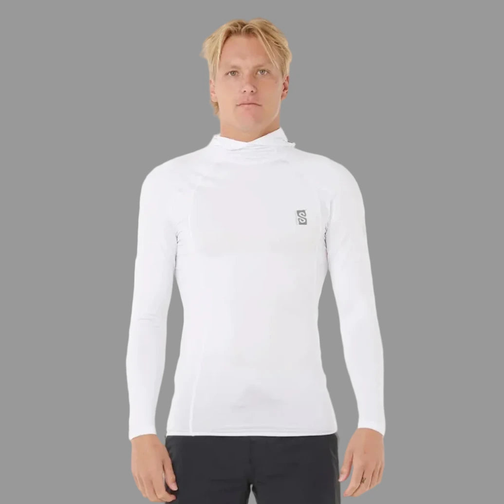 lycra de surf blanc manches longues et capuche blanc vue de face
