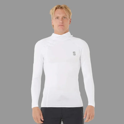 lycra de surf blanc manches longues et capuche blanc vue de face