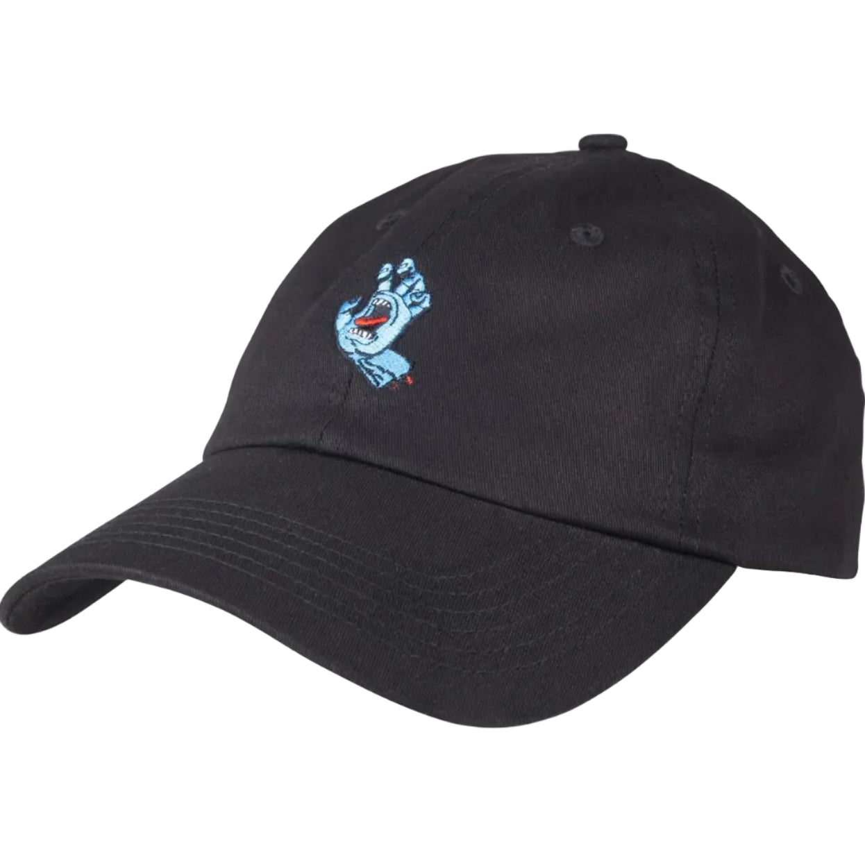 casquette noire santa cruz avec logo ain bleur screaming hand brode