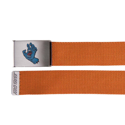 ceinture marron tissu réglable avec boucle métal grise et screaming hand santa cruz