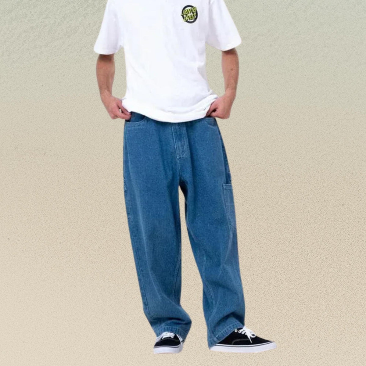 jean baggy skate santacruz vue de face total look
