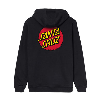 Dos du hoodie noir Santa Cruz, avec grand emblème Classic Dot multicolore centré dans le haut du dos