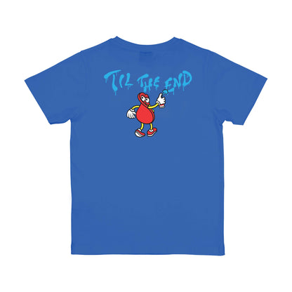 Dos du Dot Guy TTE bleu, marqué par une inscription bleu clair et une petite illustration rouge sous le col