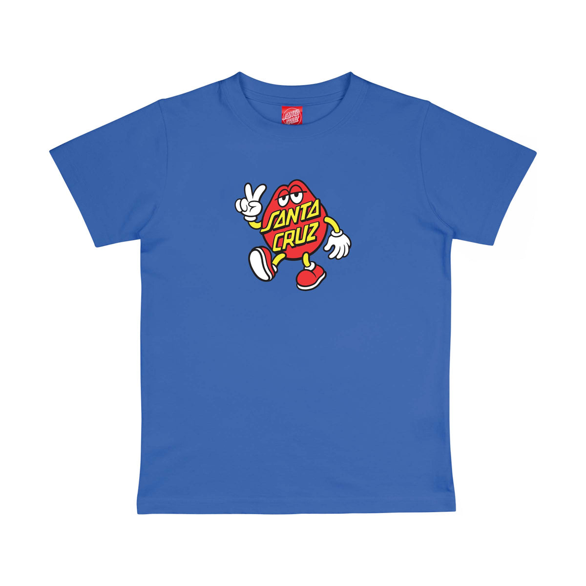 Face du t-shirt Santa Cruz, avec composition Dot Guy rouge, jaune, noire et blanche centrée sur la poitrine