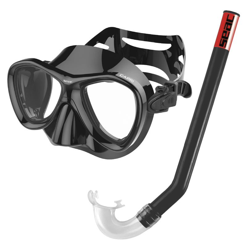 set snorkeling Seac Capri SLT noir avec masque Capri et tuba
