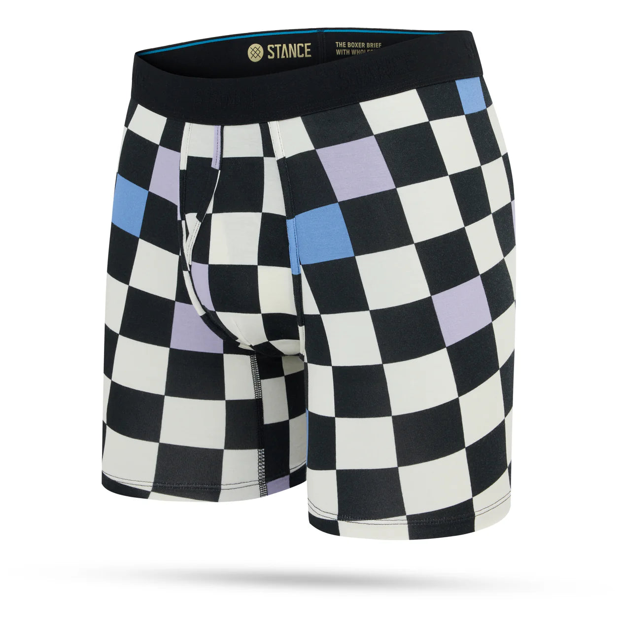 calecon hommes a gros carreaux blanc noir bleu et rose vue de face