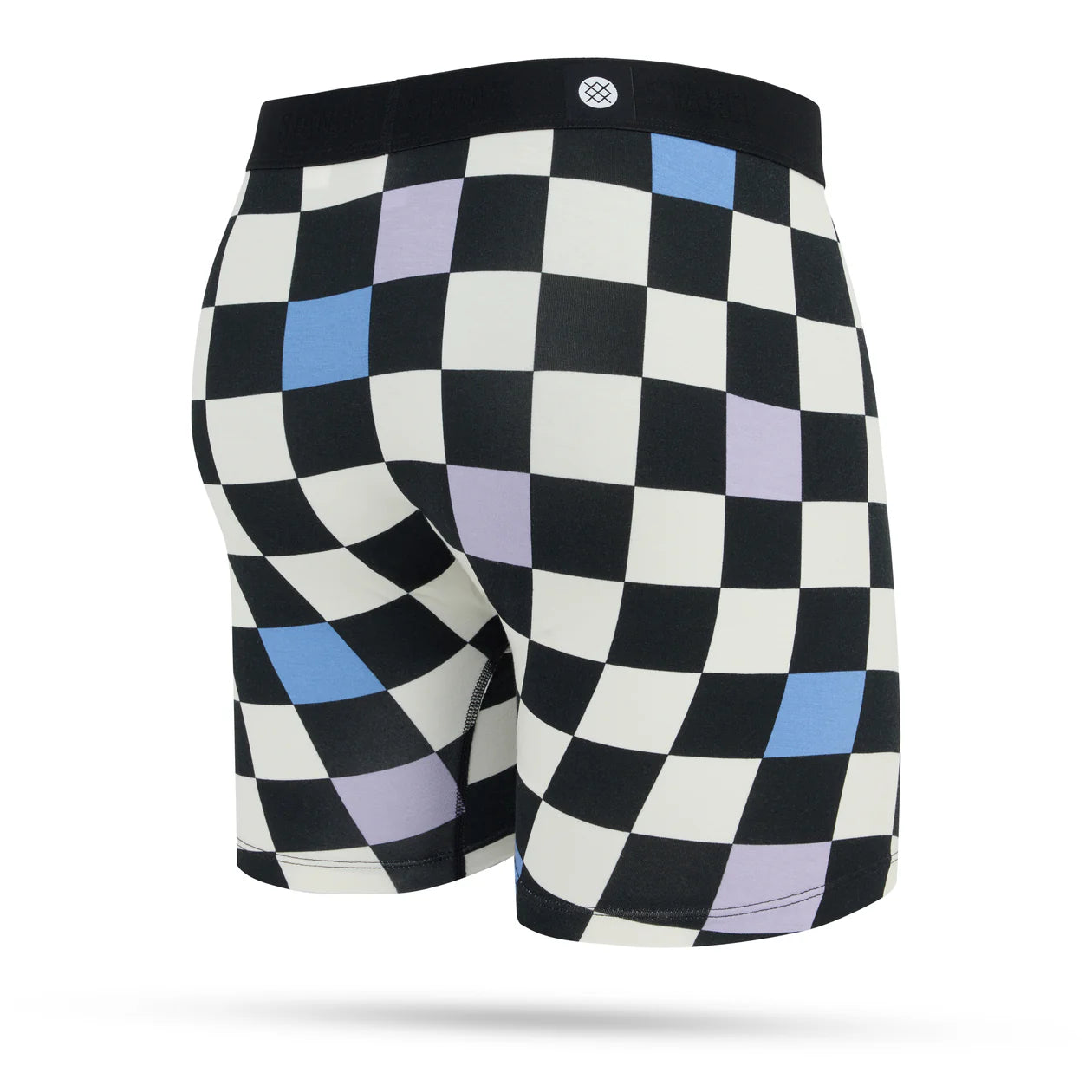 calecon doux pour  hommes a gros carreaux blanc noir bleu et rose vue de face