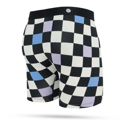 calecon doux pour  hommes a gros carreaux blanc noir bleu et rose vue de face