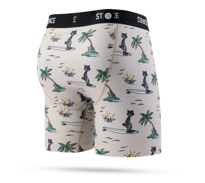 calecon stance pour homme avec chat surf et palmier