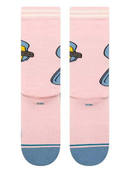 chaussettes homme femme rose avec titi jaune vue à plat dessous