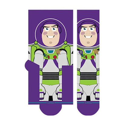 chaussettes stance violette et verte avec buzz l'éclair unisexe vue de face