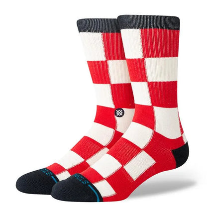 chaussettes stance a carreau rouge et blanc unisexe vue de profil