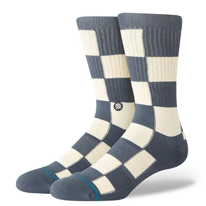 chaussettes stance a damier bleu et blanc unisexe vue de profil