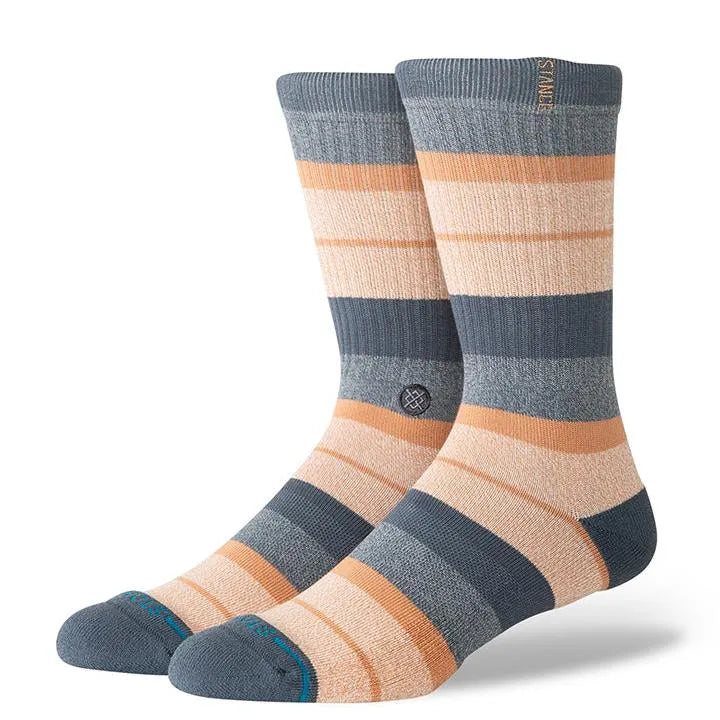 chaussettes stance rayéée bleu et orange unisexe vue de profil