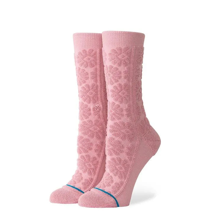 chaussettes stance rose avec fleurs en relief cocooning pour femme vue de profil