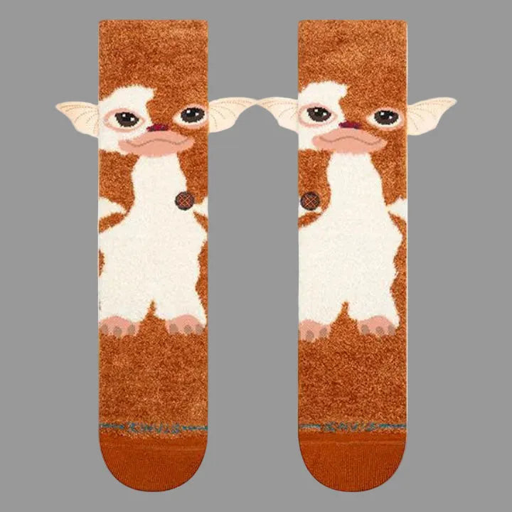 chaussettes stance marron de gizmo film gremlins avec oreilles qui dépassent unisexe vue de face