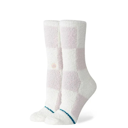 chaussettes stance roses et blanches à damier cocoon femme vue de profil