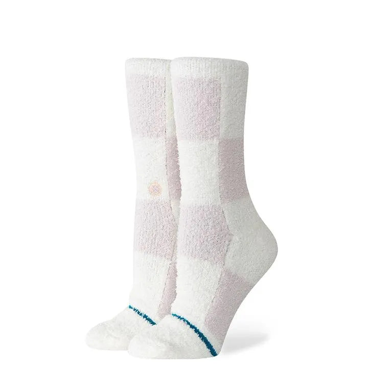 chaussettes stance roses et blanches à damier cocoon femme vue de profil