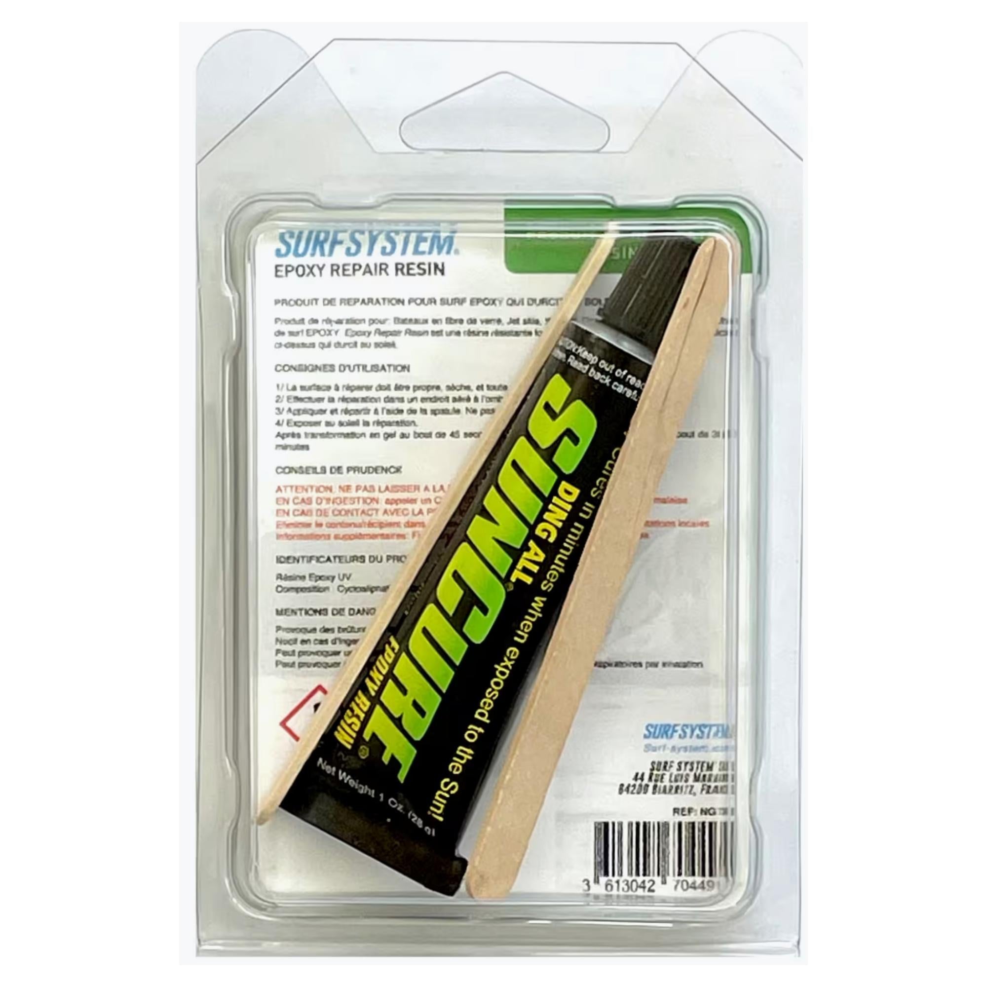 contenu kit réparation surf system epoxy repair resin surfboard