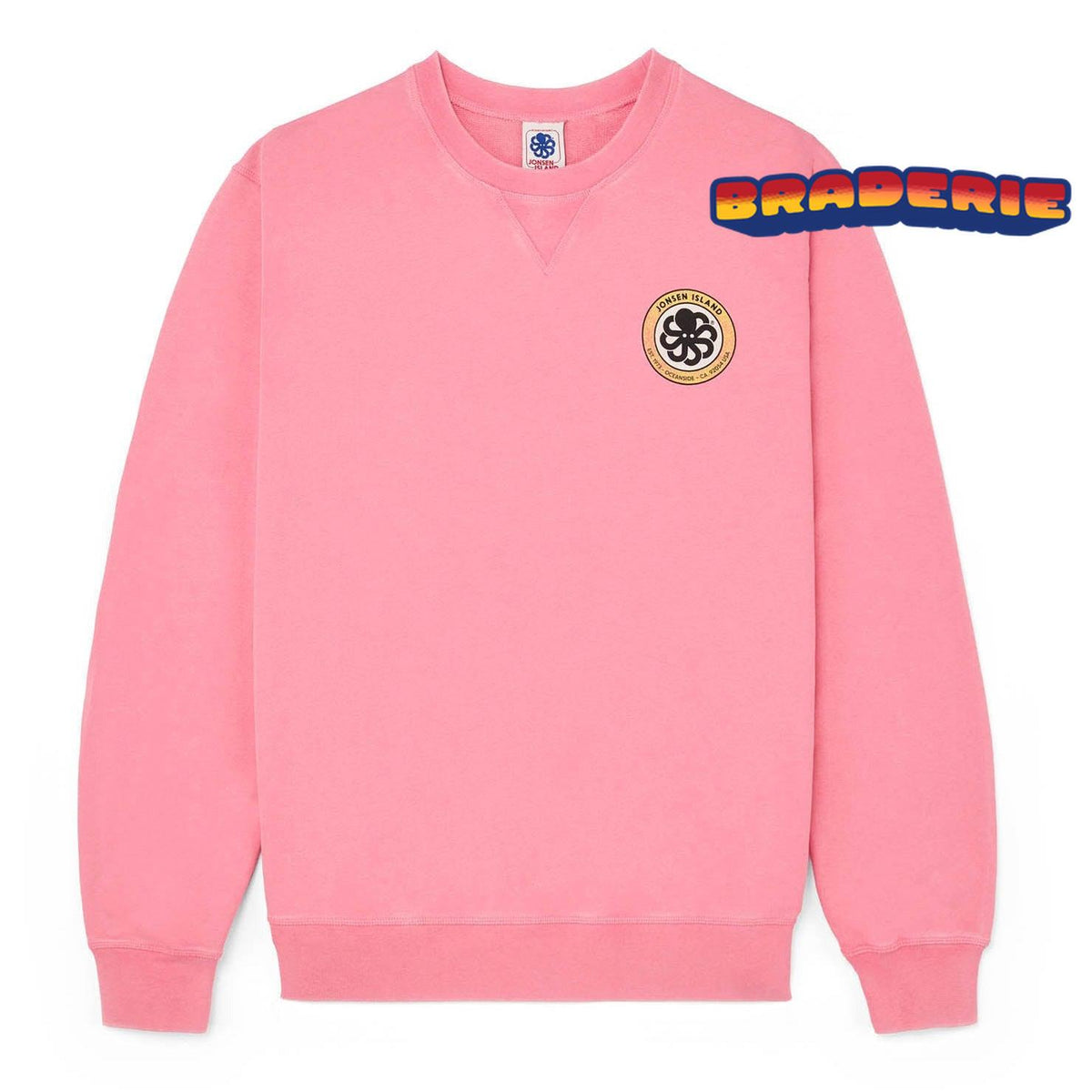 sweat rose unisexe col rond classic authentic pink logo poitrine poulpe jaune