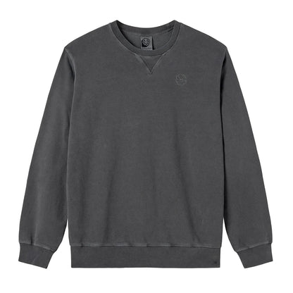 Sweat-shirt surfwear gris anthracite à col rond, finition vintage et discret emblème brodée pieuvre placé côté cœur