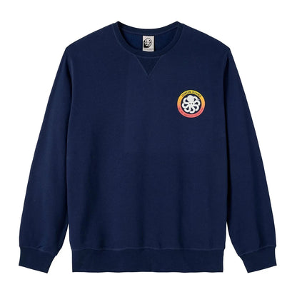 Sweat surfwear Jonsen Island navy présenté seul, coupe droite à col rond et petit emblème poulpe contrasté sur la poitrine