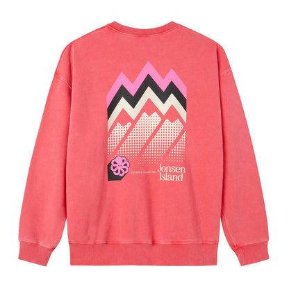 sweat rouge jonsen island col rond avec logo montagne dans le dos 