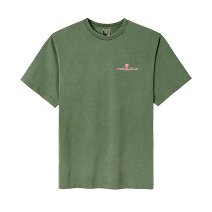 t-shirt jonsen island women vert slr manches courtes vue de face poulpe rose discret sur le coeur 