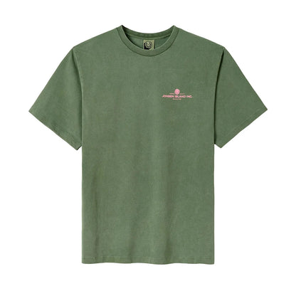 t-shirt jonsen island women vert slr manches courtes vue de face poulpe rose discret sur le coeur 
