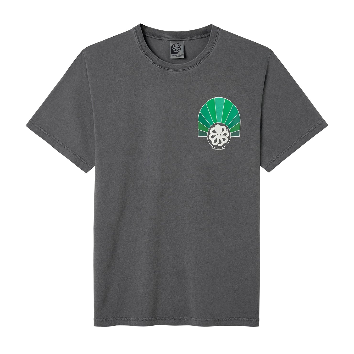 t-shirt jonsen island homme black mucho better manches courtes vue de face print vert sur le coeur