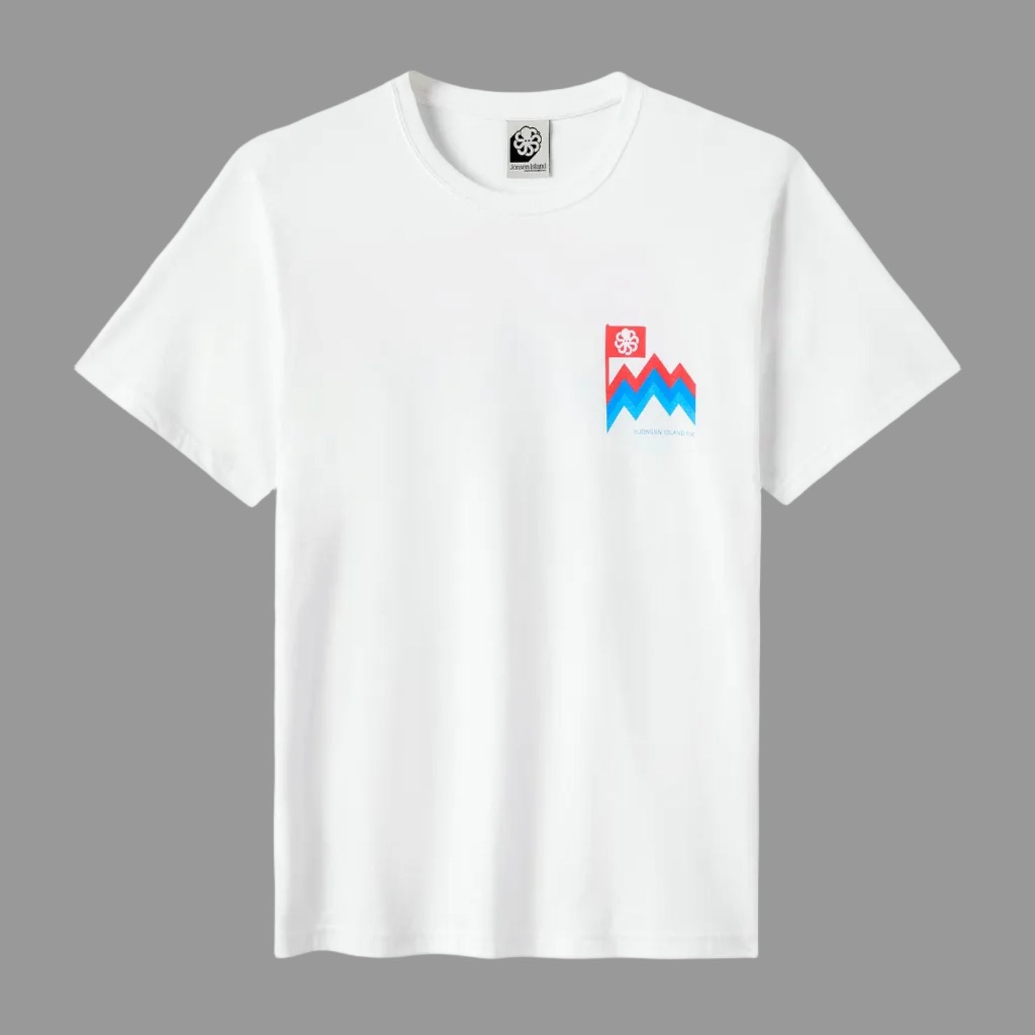 t-shirt jonsen island homme white avec logo zig zag sur le coeur vue de face 