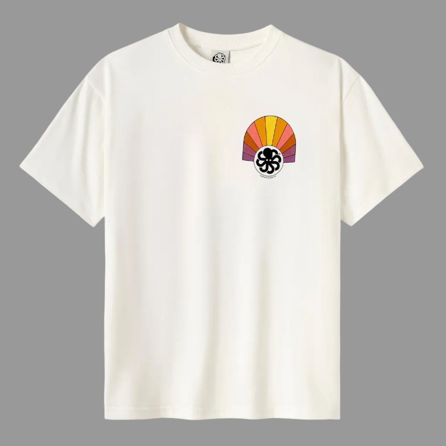 t-shirt jonsen island homme coconut mucho better manches courtes vue de face logo poulpe orange sur le coeur