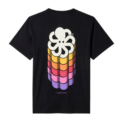 t-shirt jonsen island homme noir vue de dos avec poulpe multicolore effet relief