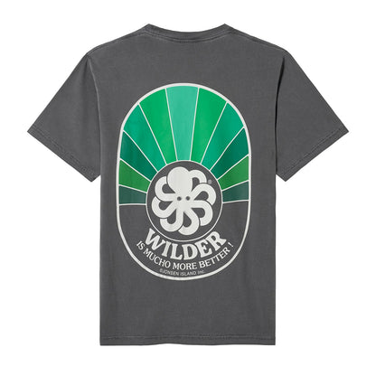 t-shirt jonsen island homme noir mucho better vue de dos avec poulpe blanc et bandes vertes