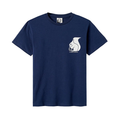 tee shirt enfant unisexe bleu jonsen island avec ecureuil blanc sur le coeur vue de face